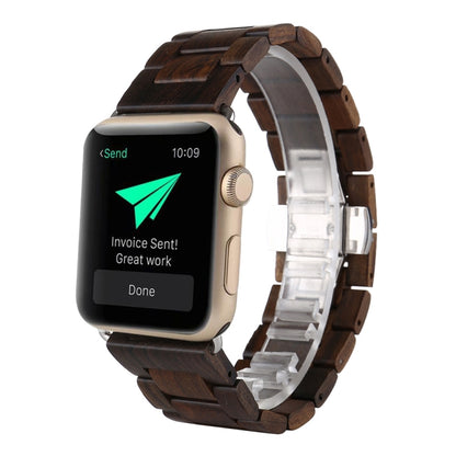 Wooden Watch Band For Apple Watch Series 7 45mm / 6 & SE & 5 & 4 44mm / 3 & 2 & 1 42mm(Dark Brown) by bashfashion