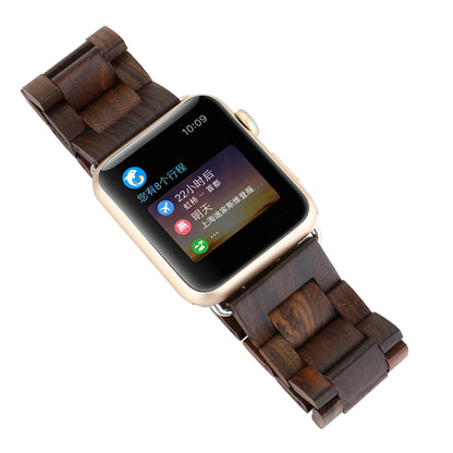 Wooden Watch Band For Apple Watch Series 7 45mm / 6 & SE & 5 & 4 44mm / 3 & 2 & 1 42mm(Dark Brown) by bashfashion