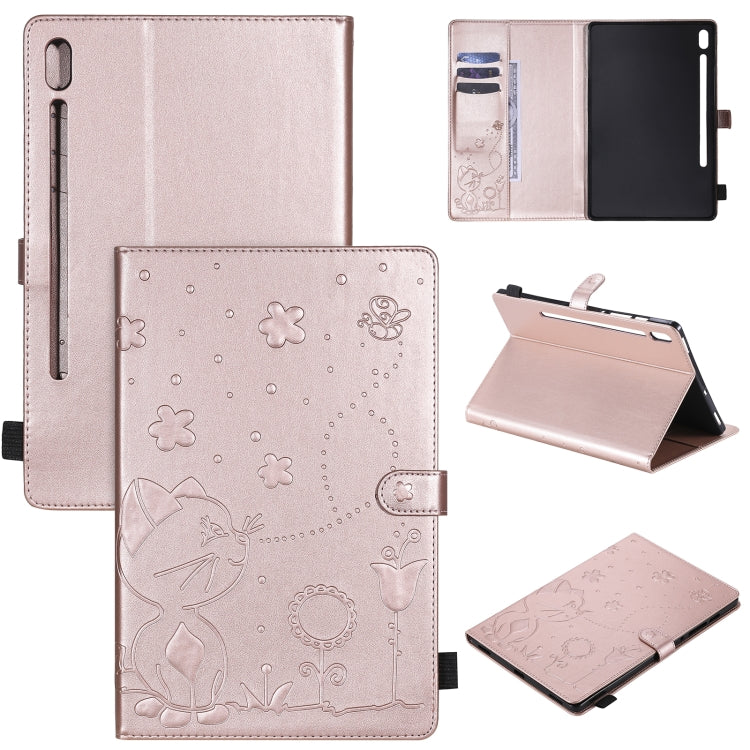 For Samsung Galaxy Tab S6 T860 Cat Bee Embossing Pattern Shockproof Table PC Protective Horizontal Flip Leather Case with Holder & Card Slots & Wallet & Pen Slot & Wake-up / Sleep Function(Rose Gold) by bashfashion