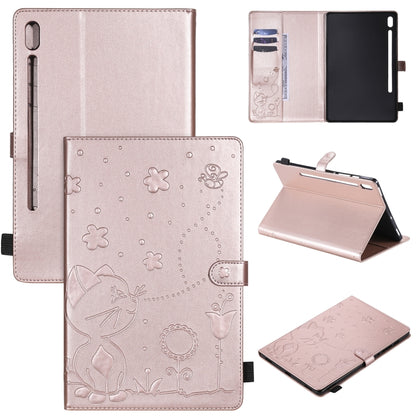 For Samsung Galaxy Tab S6 T860 Cat Bee Embossing Pattern Shockproof Table PC Protective Horizontal Flip Leather Case with Holder & Card Slots & Wallet & Pen Slot & Wake-up / Sleep Function(Rose Gold) by bashfashion