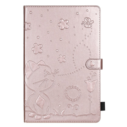 For Samsung Galaxy Tab S6 T860 Cat Bee Embossing Pattern Shockproof Table PC Protective Horizontal Flip Leather Case with Holder & Card Slots & Wallet & Pen Slot & Wake-up / Sleep Function(Rose Gold) by bashfashion