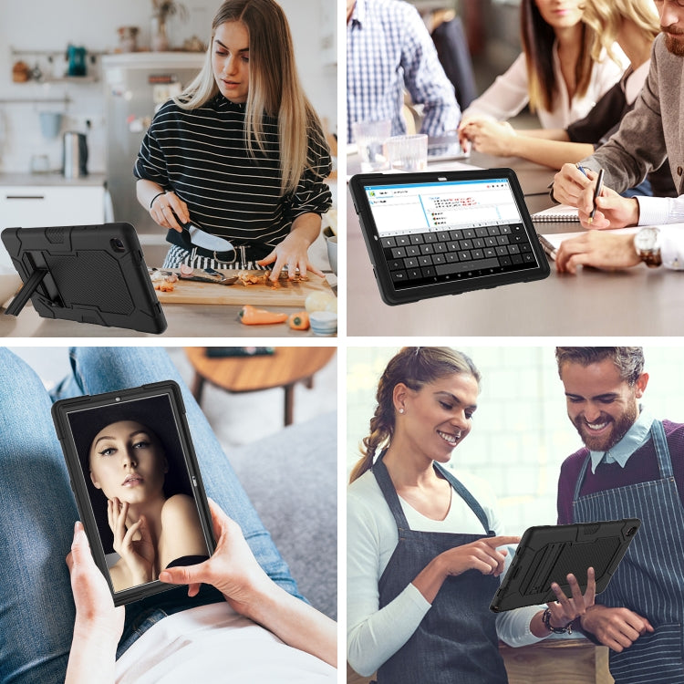 For Samsung Galaxy Tab A7 10.4 (2020) T500 / T505 Contrast Color Robot Shockproof Silicone + PC Protective Case with Holder(Black) by bashfashion