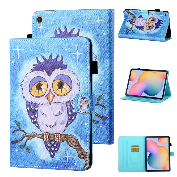 For Samsung Galaxy Tab S6 Lite P610/P615 Coloured Drawing Stitching Horizontal Flip Leather Case with Holder & Card Slot & Sleep / Wake-up Function(Blue Owl) by bashfashion