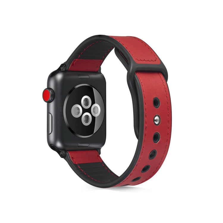 Paste Leather TPU Watch Band For Apple Watch Series 9&8&7 41mm / SE 3&SE 2&6&SE&5&4 40mm / 3&2&1 38mm(Red) by bashfashion