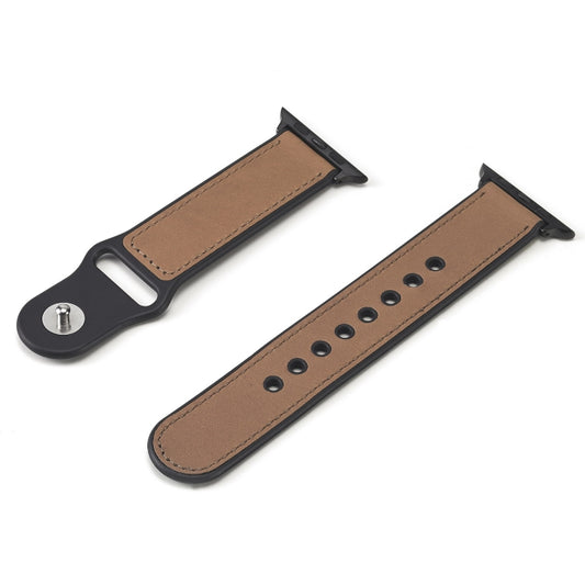 Paste Leather TPU Watch Band For Apple Watch Series 7 45mm / 6 & SE & 5 & 4 44mm / 3 & 2 & 1 42mm(Light Brown) by bashfashion