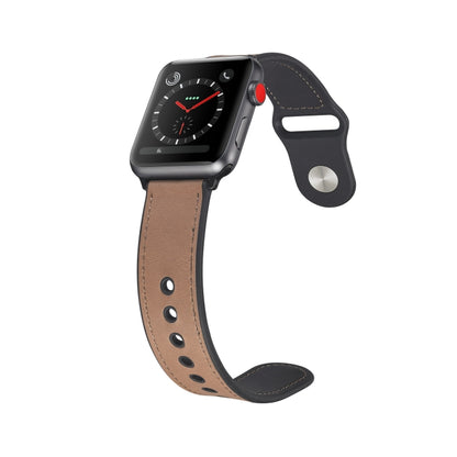 Paste Leather TPU Watch Band For Apple Watch Series 7 45mm / 6 & SE & 5 & 4 44mm / 3 & 2 & 1 42mm(Light Brown) by bashfashion