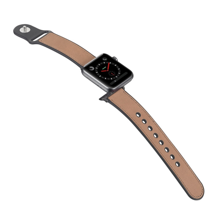 Paste Leather TPU Watch Band For Apple Watch Series 7 45mm / 6 & SE & 5 & 4 44mm / 3 & 2 & 1 42mm(Light Brown) by bashfashion