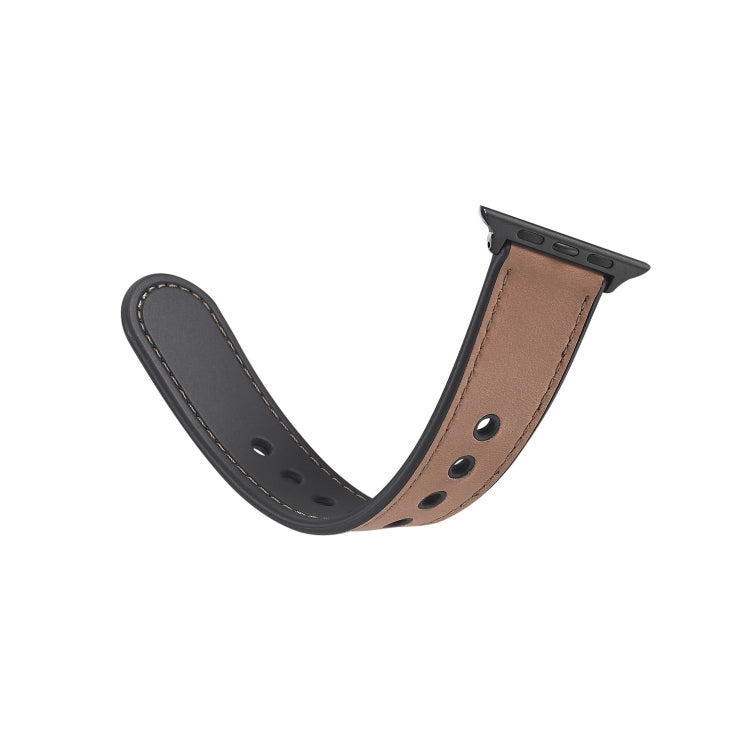 Paste Leather TPU Watch Band For Apple Watch Series 7 45mm / 6 & SE & 5 & 4 44mm / 3 & 2 & 1 42mm(Light Brown) by bashfashion