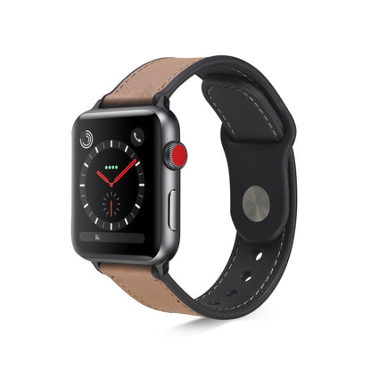 Paste Leather TPU Watch Band For Apple Watch Series 7 45mm / 6 & SE & 5 & 4 44mm / 3 & 2 & 1 42mm(Light Brown) by bashfashion