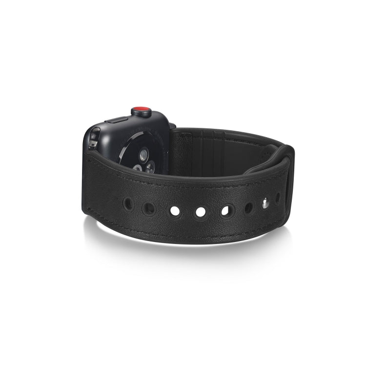 Paste Leather TPU Watch Band For Apple Watch Series 7 45mm / 6 & SE & 5 & 4 44mm / 3 & 2 & 1 42mm(Black) by bashfashion