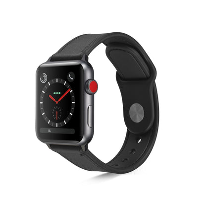 Paste Leather TPU Watch Band For Apple Watch Series 7 45mm / 6 & SE & 5 & 4 44mm / 3 & 2 & 1 42mm(Black) by bashfashion