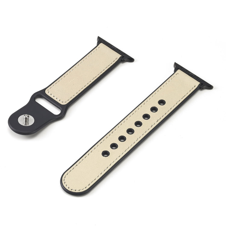 Paste Leather TPU Watch Band For Apple Watch Series 7 45mm / 6 & SE & 5 & 4 44mm / 3 & 2 & 1 42mm(Creamy White) by bashfashion