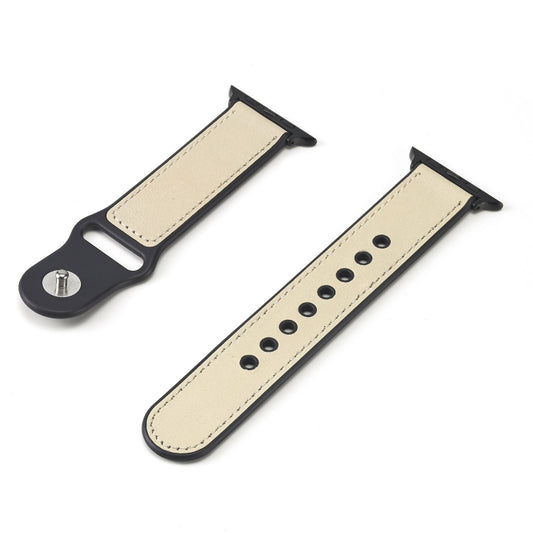 Paste Leather TPU Watch Band For Apple Watch Series 7 45mm / 6 & SE & 5 & 4 44mm / 3 & 2 & 1 42mm(Creamy White) by bashfashion