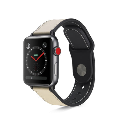 Paste Leather TPU Watch Band For Apple Watch Series 7 45mm / 6 & SE & 5 & 4 44mm / 3 & 2 & 1 42mm(Creamy White) by bashfashion