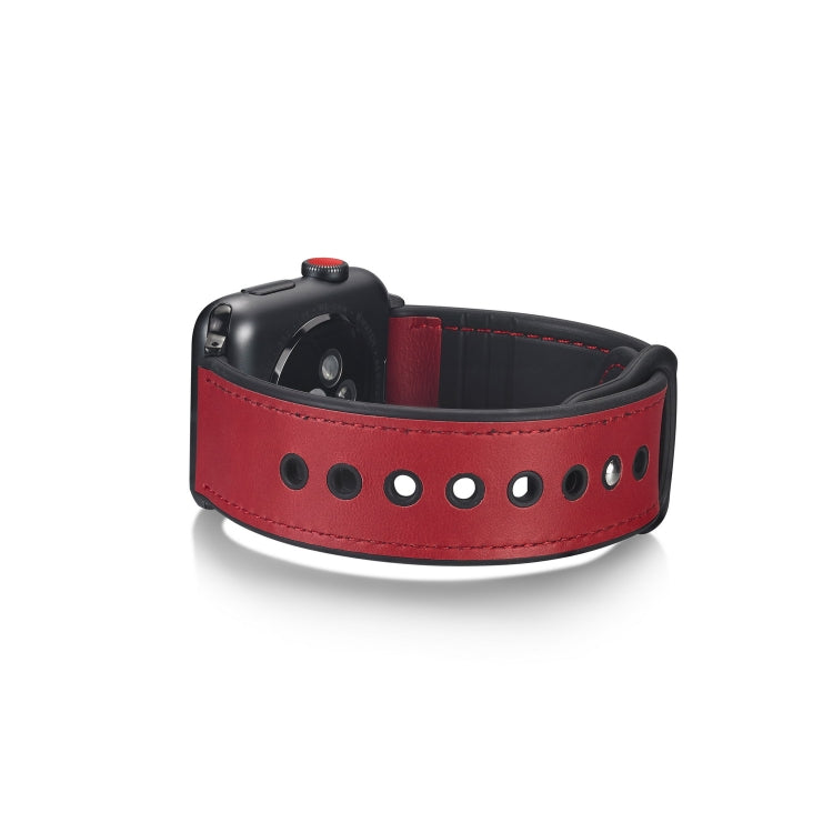 Paste Leather TPU Watch Band For Apple Watch Series 7 45mm / 6 & SE & 5 & 4 44mm / 3 & 2 & 1 42mm(Red) by bashfashion