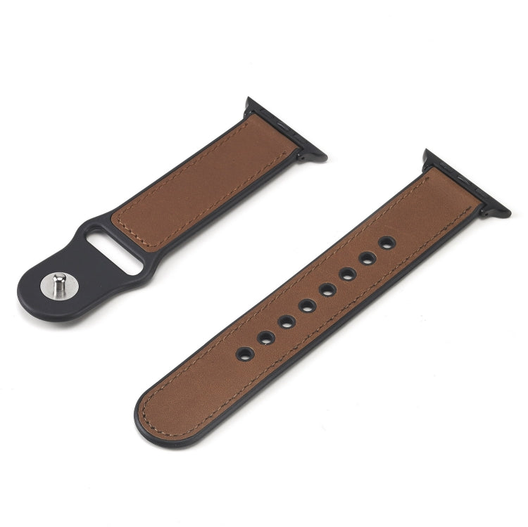Paste Leather TPU Watch Band For Apple Watch Series 7 45mm / 6 & SE & 5 & 4 44mm / 3 & 2 & 1 42mm(Brown) by bashfashion