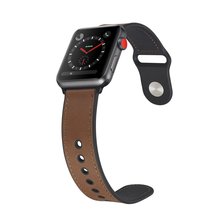 Paste Leather TPU Watch Band For Apple Watch Series 7 45mm / 6 & SE & 5 & 4 44mm / 3 & 2 & 1 42mm(Brown) by bashfashion