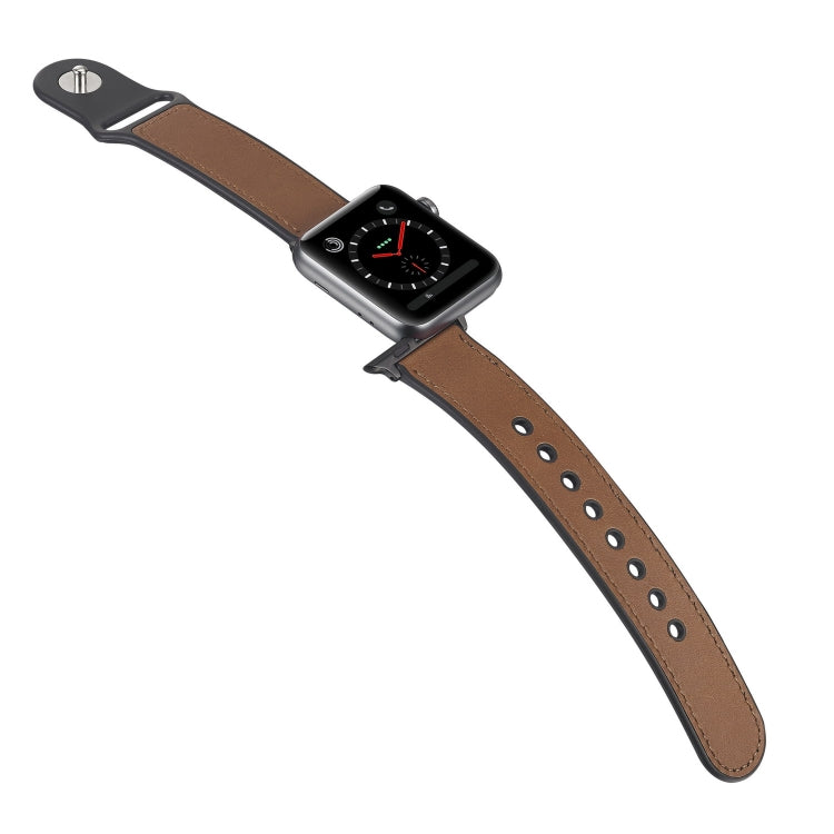 Paste Leather TPU Watch Band For Apple Watch Series 7 45mm / 6 & SE & 5 & 4 44mm / 3 & 2 & 1 42mm(Brown) by bashfashion