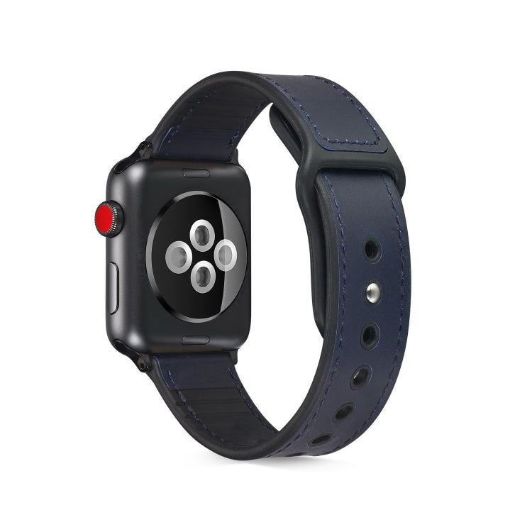 Paste Leather TPU Watch Band For Apple Watch Series 7 45mm / 6 & SE & 5 & 4 44mm / 3 & 2 & 1 42mm(Dark Blue) by bashfashion