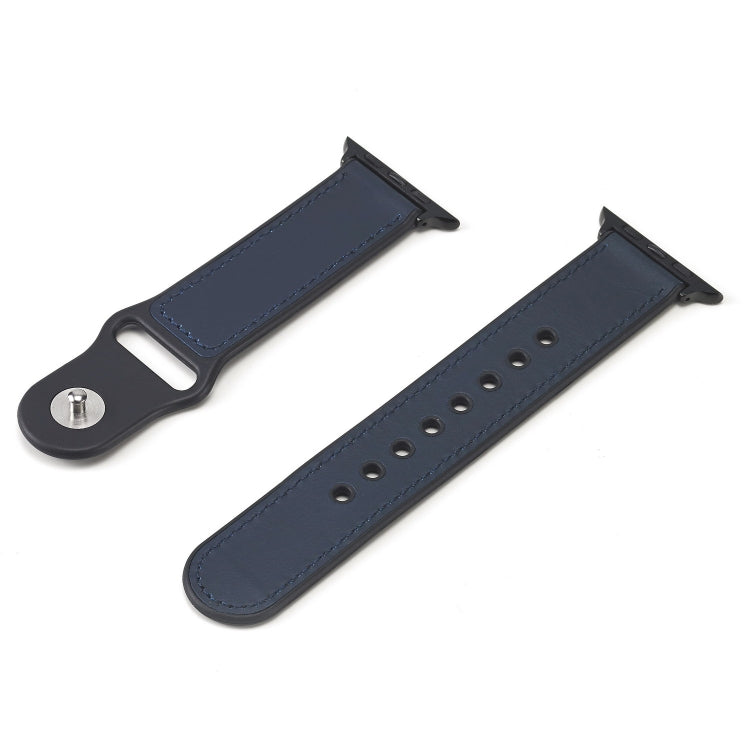 Paste Leather TPU Watch Band For Apple Watch Series 7 45mm / 6 & SE & 5 & 4 44mm / 3 & 2 & 1 42mm(Dark Blue) by bashfashion