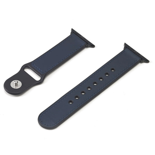 Paste Leather TPU Watch Band For Apple Watch Series 7 45mm / 6 & SE & 5 & 4 44mm / 3 & 2 & 1 42mm(Dark Blue) by bashfashion