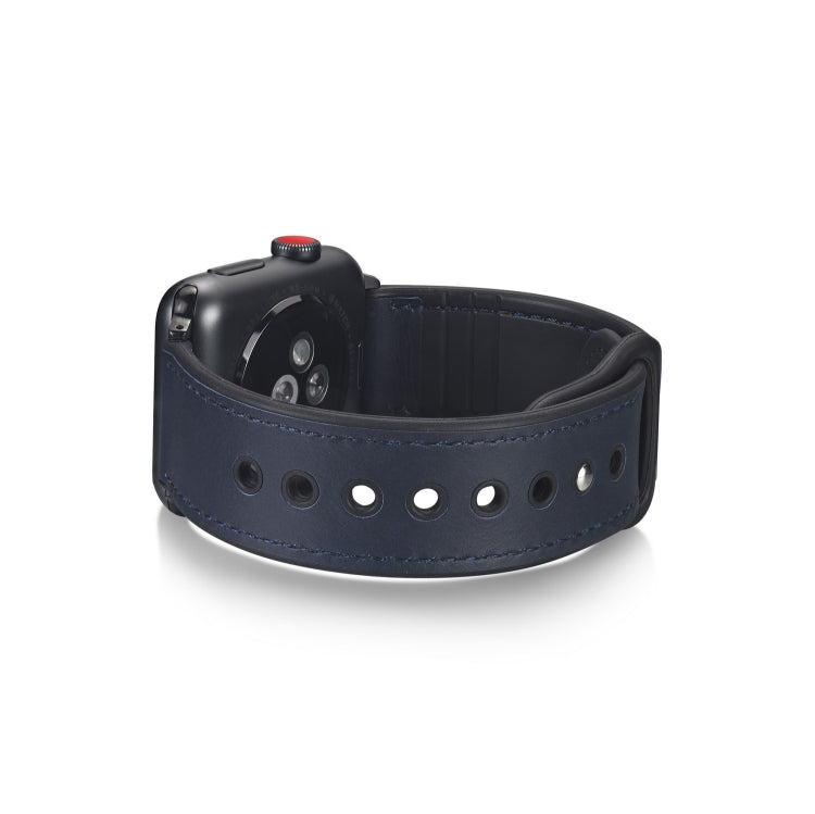 Paste Leather TPU Watch Band For Apple Watch Series 7 45mm / 6 & SE & 5 & 4 44mm / 3 & 2 & 1 42mm(Dark Blue) by bashfashion