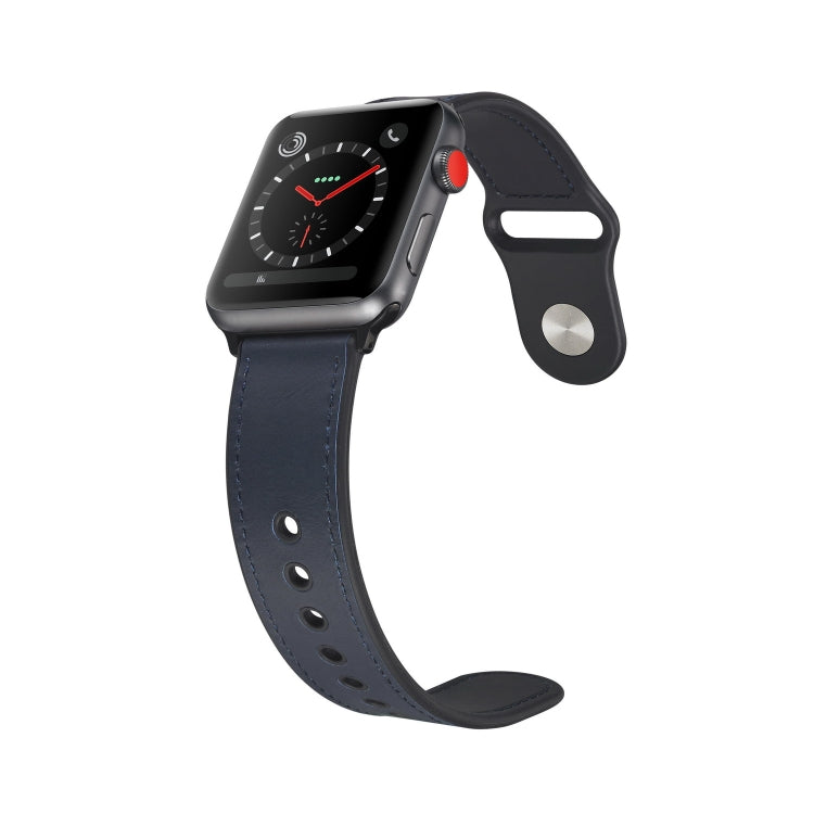 Paste Leather TPU Watch Band For Apple Watch Series 7 45mm / 6 & SE & 5 & 4 44mm / 3 & 2 & 1 42mm(Dark Blue) by bashfashion