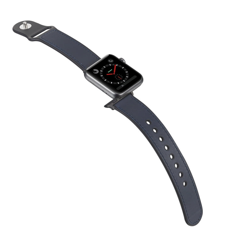 Paste Leather TPU Watch Band For Apple Watch Series 7 45mm / 6 & SE & 5 & 4 44mm / 3 & 2 & 1 42mm(Dark Blue) by bashfashion