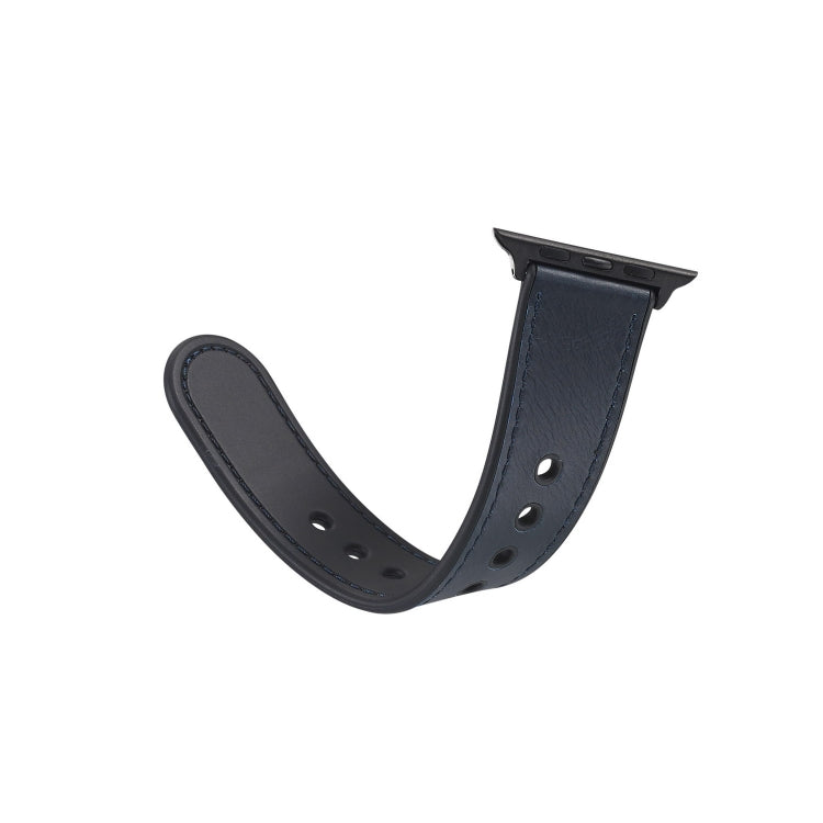 Paste Leather TPU Watch Band For Apple Watch Series 7 45mm / 6 & SE & 5 & 4 44mm / 3 & 2 & 1 42mm(Dark Blue) by bashfashion