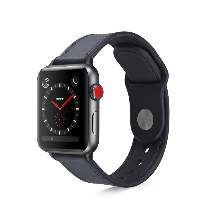 Paste Leather TPU Watch Band For Apple Watch Series 7 45mm / 6 & SE & 5 & 4 44mm / 3 & 2 & 1 42mm(Dark Blue) by bashfashion