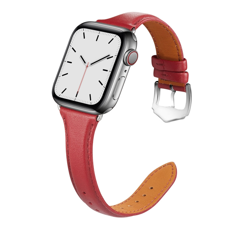 Genuine Leather Watch Band For Apple Watch Series 9&8&7 41mm / SE 3&SE 2&6&SE&5&4 40mm / 3&2&1 38mm(Red) by bashfashion
