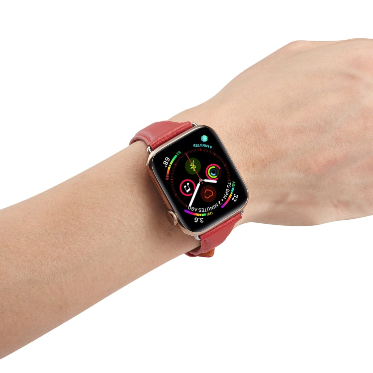 Genuine Leather Watch Band For Apple Watch Series 9&8&7 41mm / SE 3&SE 2&6&SE&5&4 40mm / 3&2&1 38mm(Red) by bashfashion