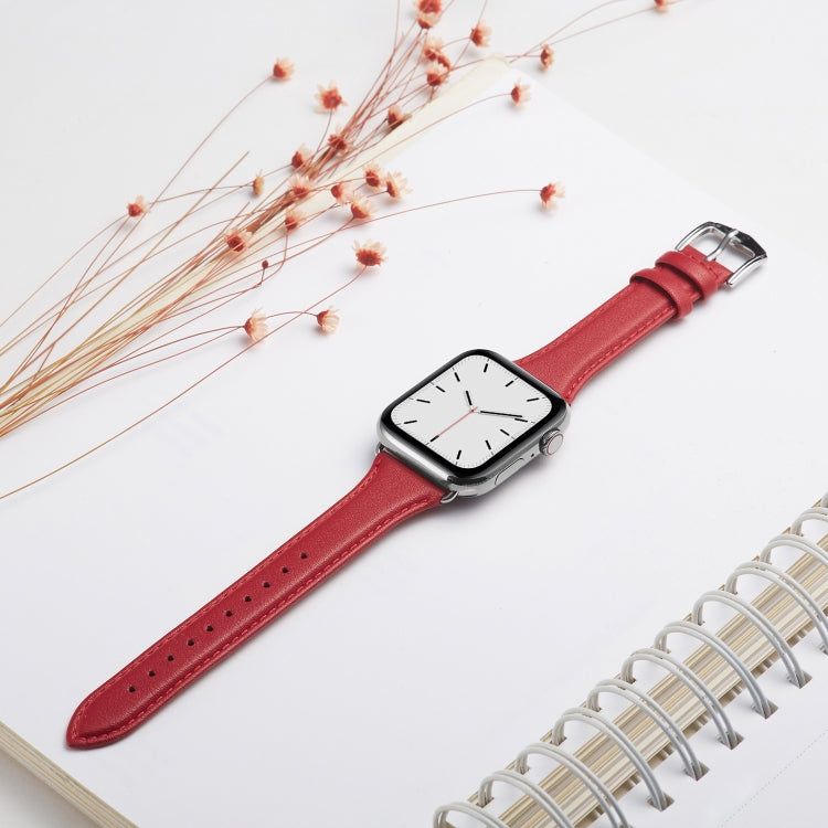 Genuine Leather Watch Band For Apple Watch Series 9&8&7 41mm / SE 3&SE 2&6&SE&5&4 40mm / 3&2&1 38mm(Red) by bashfashion