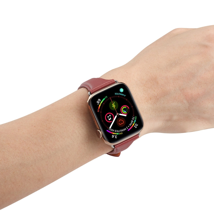 Genuine Leather Watch Band For Apple Watch Ultra 49mm&Watch Ultra 2 49mm / Series 9&8&7 45mm / SE 3&SE 2&6&SE&5&4 44mm / 3&2&1 42mm(Wine Red) by bashfashion
