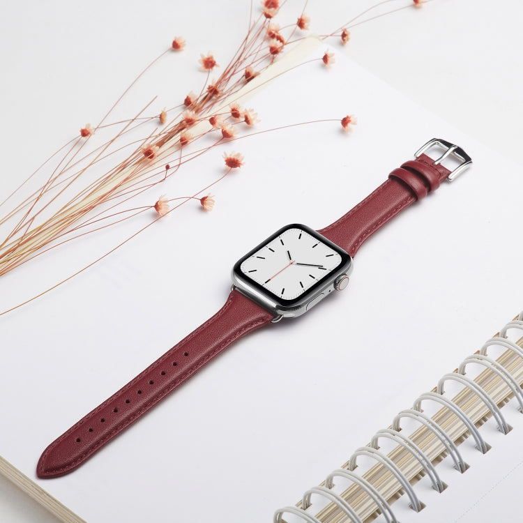 Genuine Leather Watch Band For Apple Watch Ultra 49mm&Watch Ultra 2 49mm / Series 9&8&7 45mm / SE 3&SE 2&6&SE&5&4 44mm / 3&2&1 42mm(Wine Red) by bashfashion
