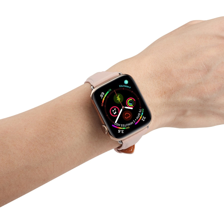 Genuine Leather Watch Band For Apple Watch Series 7 45mm / 6 & SE & 5 & 4 44mm / 3 & 2 & 1 42mm(Pink) by bashfashion