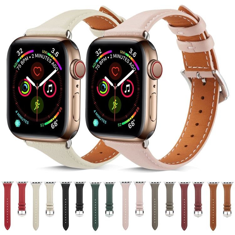 Genuine Leather Watch Band For Apple Watch Series 7 45mm / 6 & SE & 5 & 4 44mm / 3 & 2 & 1 42mm(Red) by bashfashion