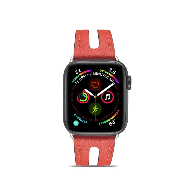Top-grain Leather Watch Band For Apple Watch Series 9&8&7 41mm / SE 3&SE 2&6&SE&5&4 40mm / 3&2&1 38mm(Red) by bashfashion