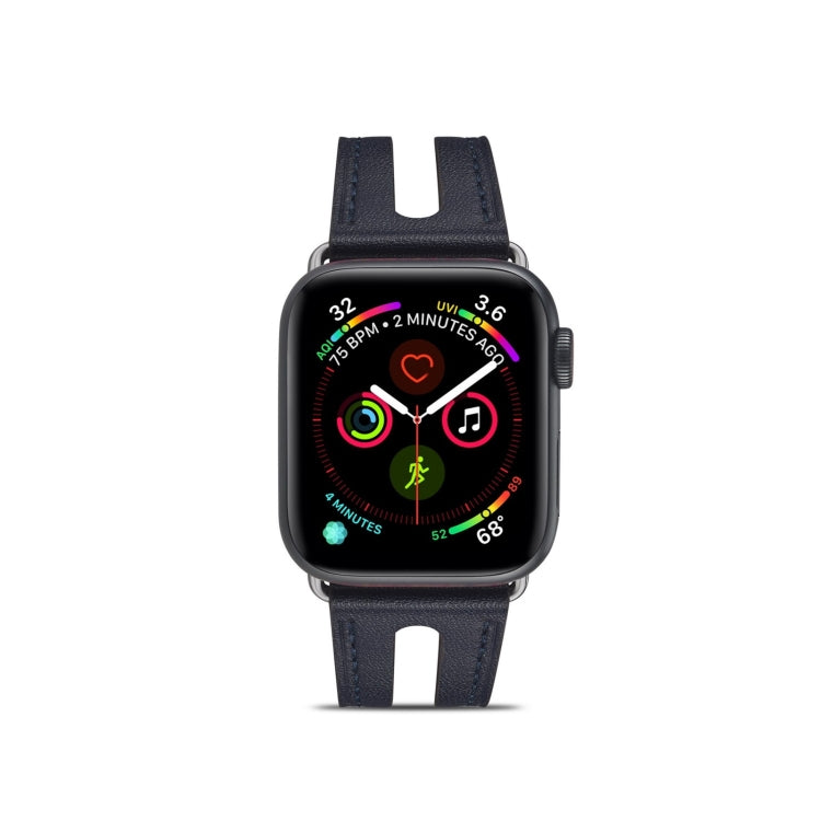 Top-grain Leather Watch Band For Apple Watch Series 9&8&7 41mm / SE 3&SE 2&6&SE&5&4 40mm / 3&2&1 38mm(Dark Blue) by bashfashion