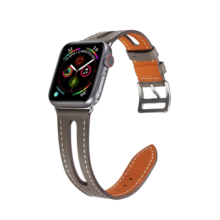Top-grain Leather Watch Band For Apple Watch Series 9&8&7 41mm / SE 3&SE 2&6&SE&5&4 40mm / 3&2&1 38mm(Grey) by bashfashion