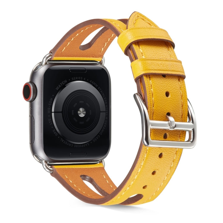 Top-grain Leather Watch Band For Apple Watch Series 9&8&7 41mm / SE 3&SE 2&6&SE&5&4 40mm / 3&2&1 38mm(Yellow) by bashfashion