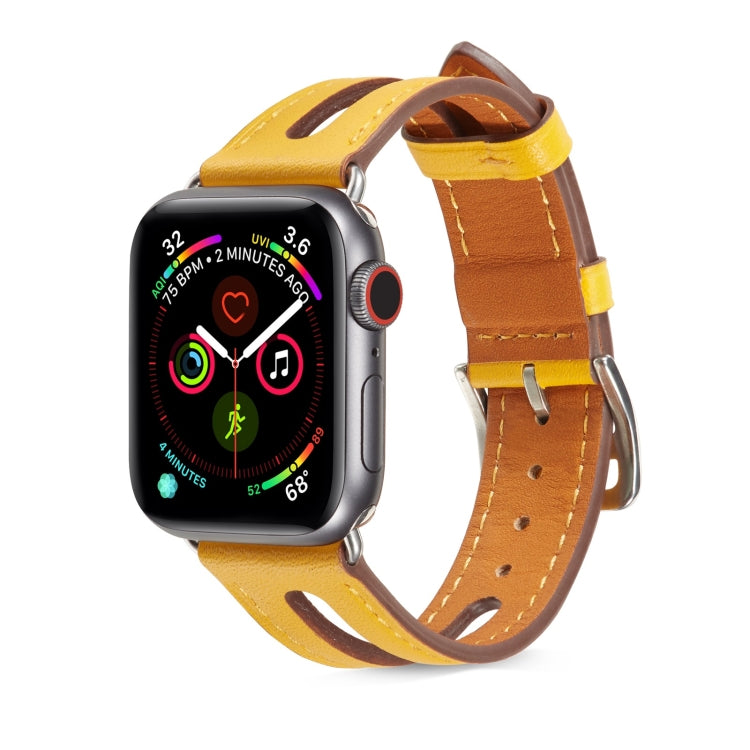 Top-grain Leather Watch Band For Apple Watch Series 9&8&7 41mm / SE 3&SE 2&6&SE&5&4 40mm / 3&2&1 38mm(Yellow) by bashfashion