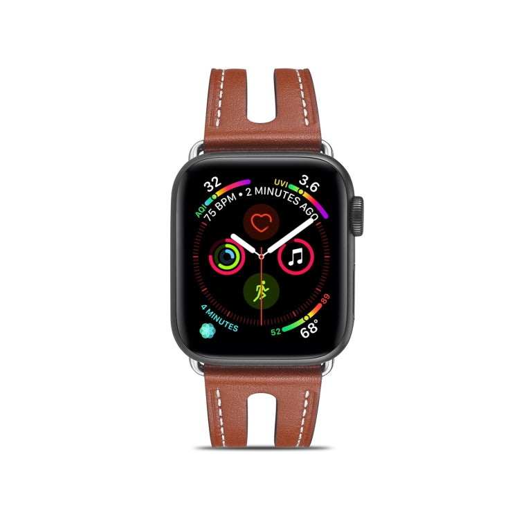 Top-grain Leather Watch Band For Apple Watch Ultra 49mm&Watch Ultra 2 49mm / Series 9&8&7 45mm / SE 3&SE 2&6&SE&5&4 44mm / 3&2&1 42mm(Brown) by bashfashion