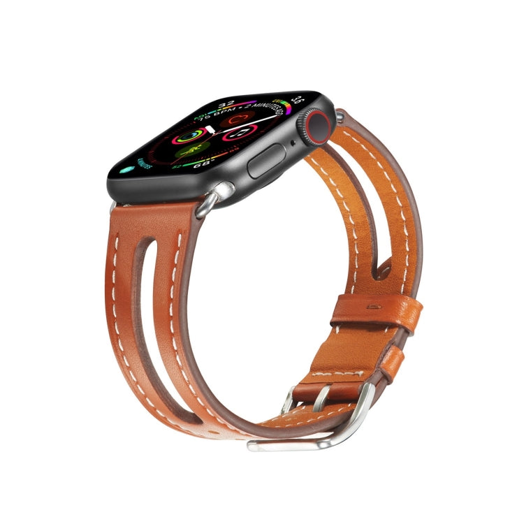 Top-grain Leather Watch Band For Apple Watch Ultra 49mm&Watch Ultra 2 49mm / Series 9&8&7 45mm / SE 3&SE 2&6&SE&5&4 44mm / 3&2&1 42mm(Brown) by bashfashion