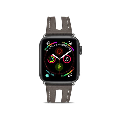 Top-grain Leather Watch Band For Apple Watch Ultra 49mm&Watch Ultra 2 49mm / Series 9&8&7 45mm / SE 3&SE 2&6&SE&5&4 44mm / 3&2&1 42mm(Grey) by bashfashion