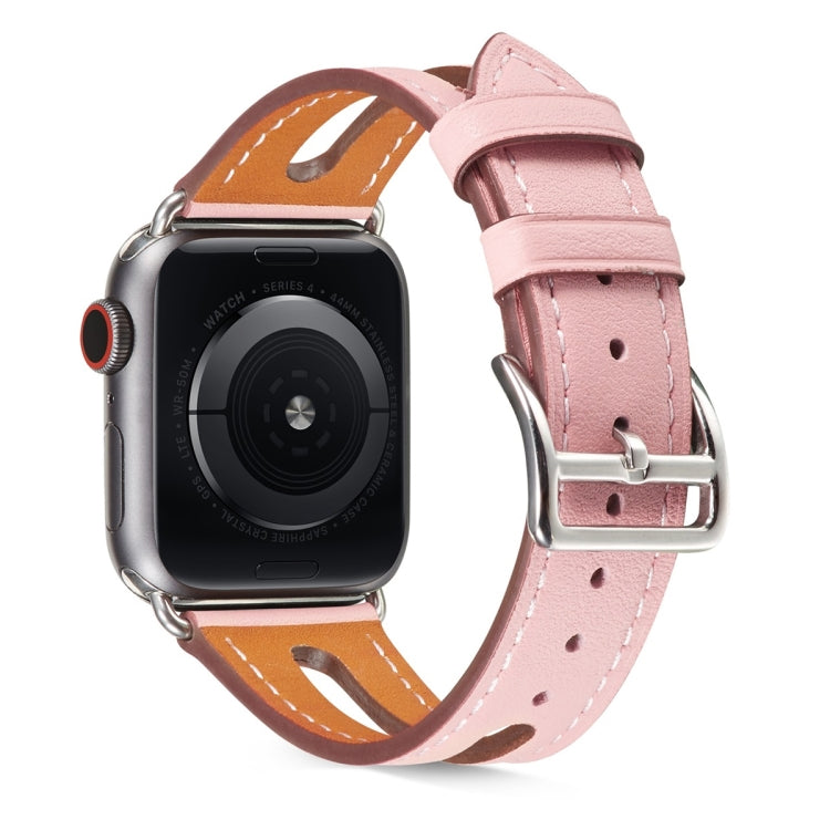 Top-grain Leather Watch Band For Apple Watch Ultra 49mm&Watch Ultra 2 49mm / Series 9&8&7 45mm / SE 3&SE 2&6&SE&5&4 44mm / 3&2&1 42mm(Pink) by bashfashion