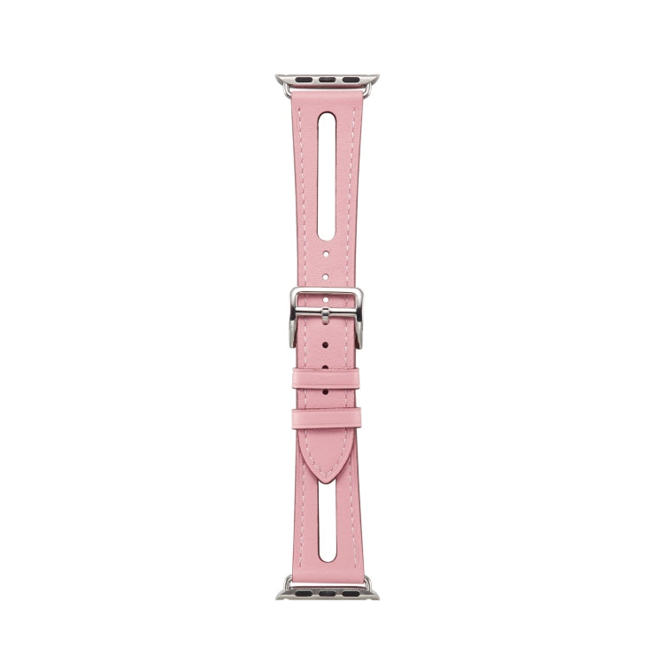 Top-grain Leather Watch Band For Apple Watch Ultra 49mm&Watch Ultra 2 49mm / Series 9&8&7 45mm / SE 3&SE 2&6&SE&5&4 44mm / 3&2&1 42mm(Pink) by bashfashion