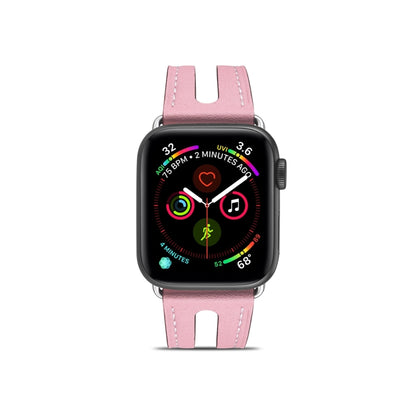 Top-grain Leather Watch Band For Apple Watch Ultra 49mm&Watch Ultra 2 49mm / Series 9&8&7 45mm / SE 3&SE 2&6&SE&5&4 44mm / 3&2&1 42mm(Pink) by bashfashion