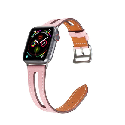 Top-grain Leather Watch Band For Apple Watch Ultra 49mm&Watch Ultra 2 49mm / Series 9&8&7 45mm / SE 3&SE 2&6&SE&5&4 44mm / 3&2&1 42mm(Pink) by bashfashion