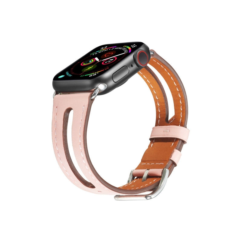 Top-grain Leather Watch Band For Apple Watch Ultra 49mm&Watch Ultra 2 49mm / Series 9&8&7 45mm / SE 3&SE 2&6&SE&5&4 44mm / 3&2&1 42mm(Pink) by bashfashion